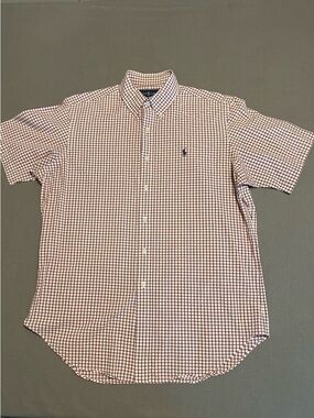 Ralph Lauren Short-Sleeve Check Button-Down Shirt - White & Red